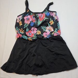 Inches Away Floral And Black One Piece Swimdress Size 16w